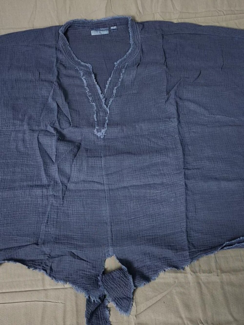 Belle by Kim Gravel Plus 3X Navy Blue Cotton Gauze Tie Front Boho Poncho Top
